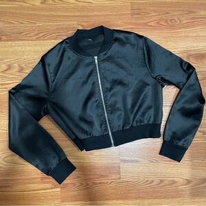 Black Satin Bomber Jacket
